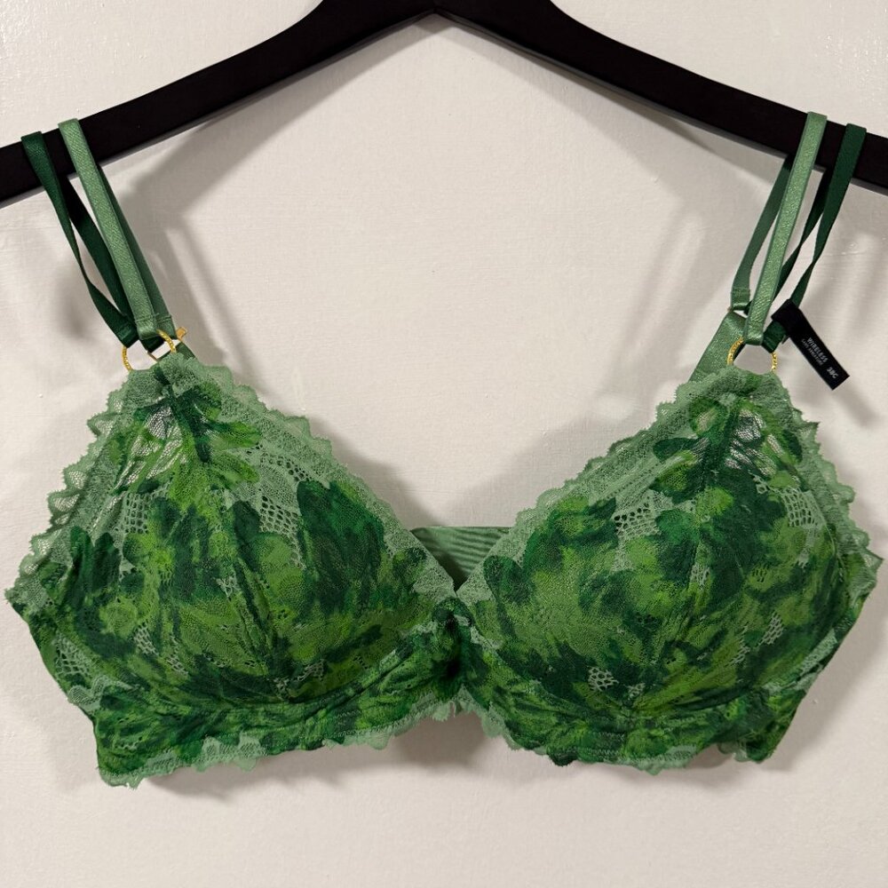 Aerie Green Camouflage Real Power Wireless Strappy Push Up Bra Size 38C